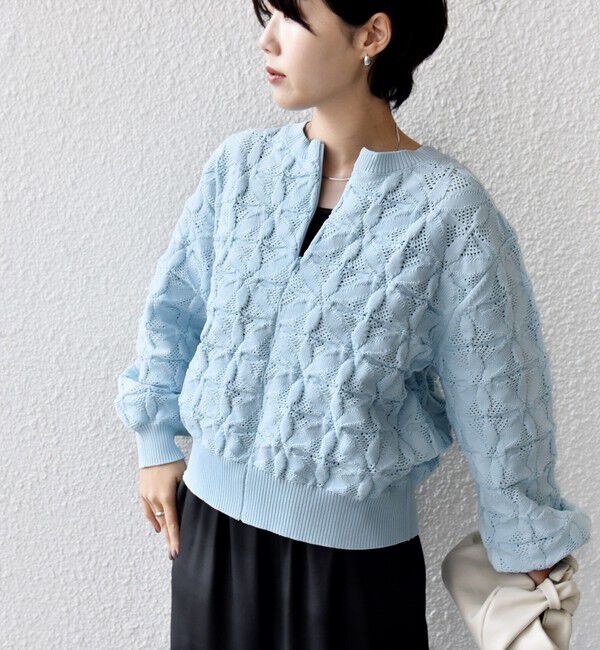 SHIPS for women「【WEB限定】〈洗濯機可能〉2WAY フラワー ジャカード ハーフ ジップ プルオーバー」|ニット・セーター|