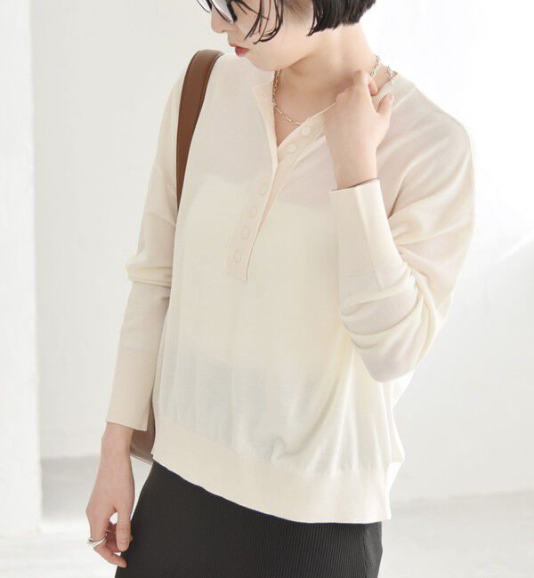 quaranciel「quaranciel:〈手洗い可能〉シルク ミックス ヘンリーネック ニット プルオーバー」|ニット・セーター|