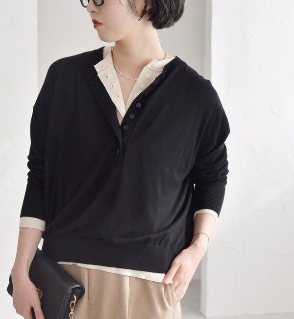 quaranciel「quaranciel:〈手洗い可能〉シルク ミックス ヘンリーネック ニット プルオーバー」|ニット・セーター|