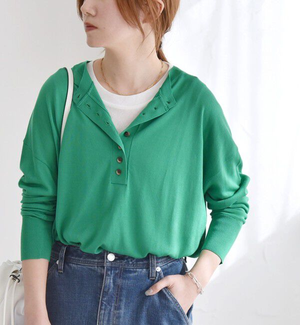 quaranciel「quaranciel:〈手洗い可能〉シルク ミックス ヘンリーネック ニット プルオーバー」|ニット・セーター|グリーン