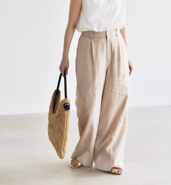 quaranciel「quaranciel:〈洗濯機可能〉リネン ミックス ワイド タック イージー パンツ」|スラックス|