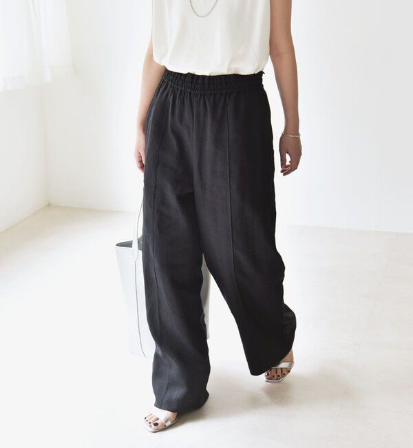quaranciel「quaranciel:〈洗濯機可能〉ラミー ピンタック ワイド イージー パンツ」|その他|ブラック