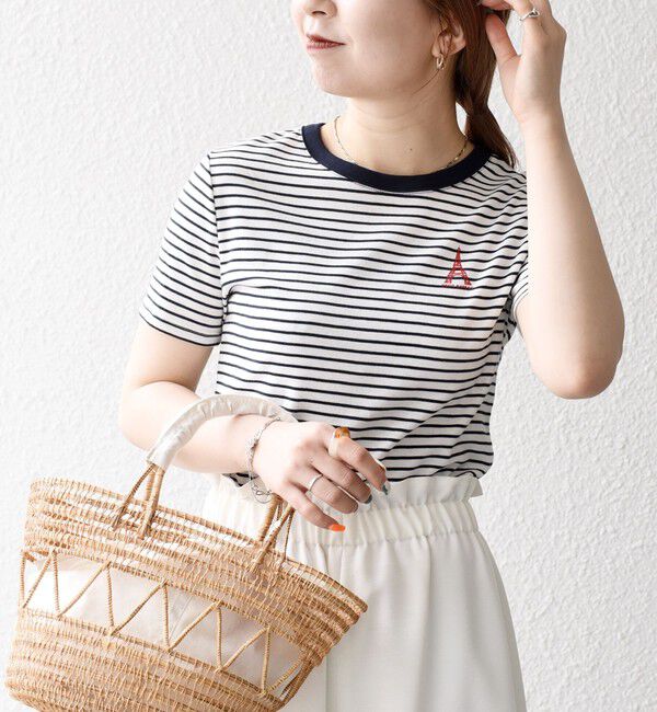 SHIPS any「【SHIPS any別注】PETIT BATEAU: ロゴ プリント コンパクト ボーダー TEE 25SS」|Tシャツ・カットソー|ネイビー