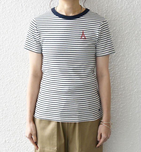 SHIPS any「【SHIPS any別注】PETIT BATEAU: ロゴ プリント コンパクト ボーダー TEE 25SS」|Tシャツ・カットソー|