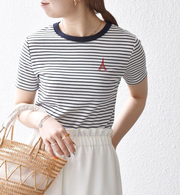 SHIPS any「【SHIPS any別注】PETIT BATEAU: ロゴ プリント コンパクト ボーダー TEE 25SS」|Tシャツ・カットソー|