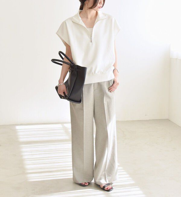 quaranciel「quaranciel:〈洗濯機可能〉ライト ポンチ ハーフジップ フレンチスリーブ TEE」|Tシャツ・カットソー|