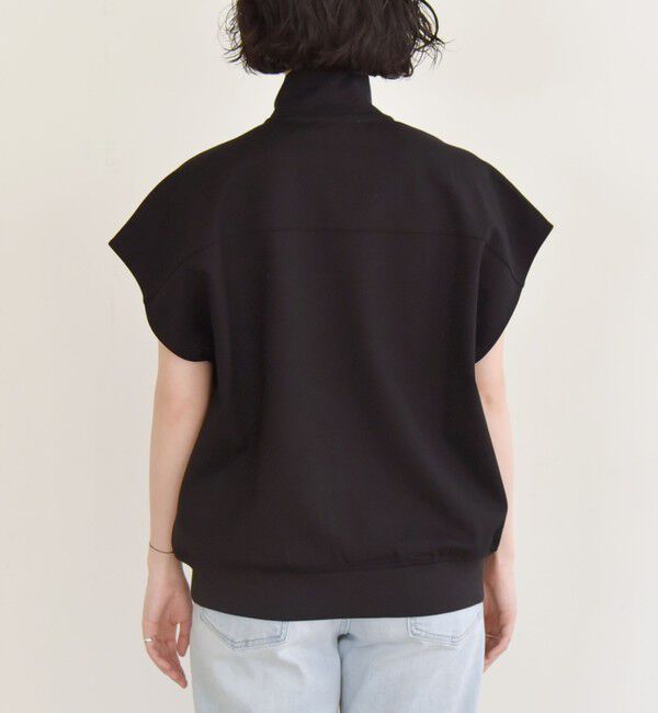 quaranciel「quaranciel:〈洗濯機可能〉ライト ポンチ ハーフジップ フレンチスリーブ TEE」|Tシャツ・カットソー|