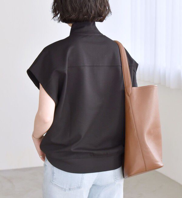 quaranciel「quaranciel:〈洗濯機可能〉ライト ポンチ ハーフジップ フレンチスリーブ TEE」|Tシャツ・カットソー|