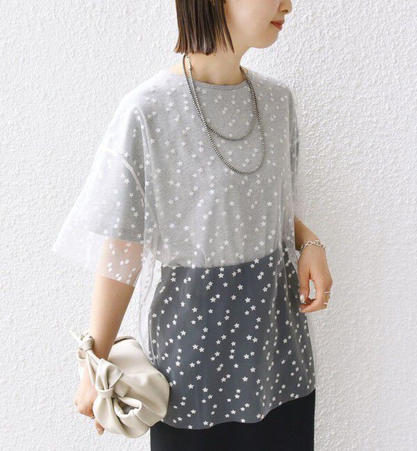 SHIPS for women「【WEB限定】スター チュール レイヤード TEE」|Tシャツ・カットソー|