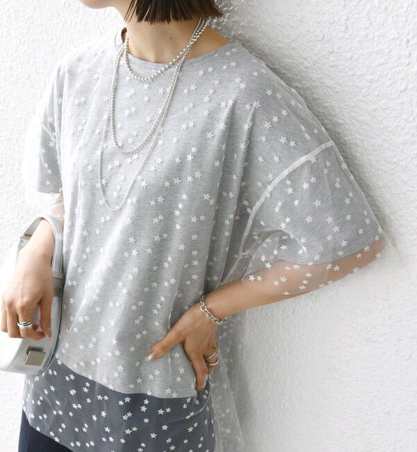 SHIPS for women「【WEB限定】スター チュール レイヤード TEE」|Tシャツ・カットソー|