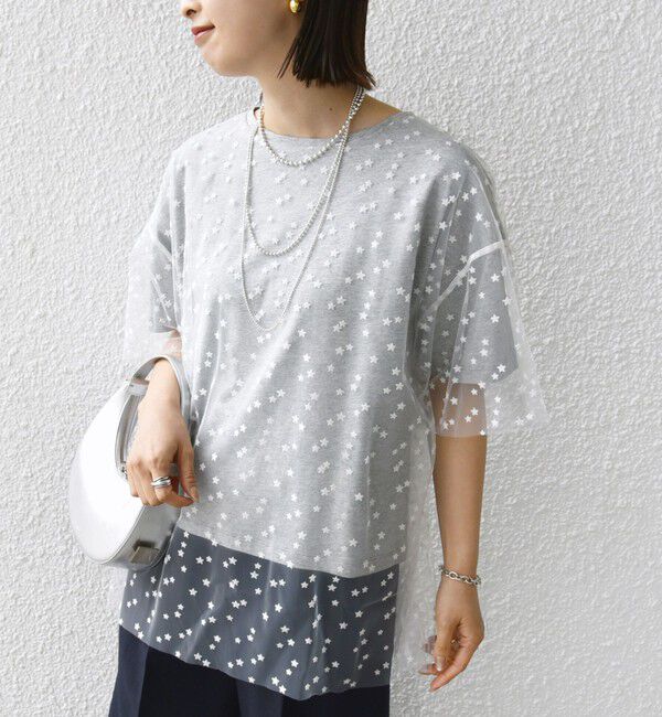 SHIPS for women「【WEB限定】スター チュール レイヤード TEE」|Tシャツ・カットソー|