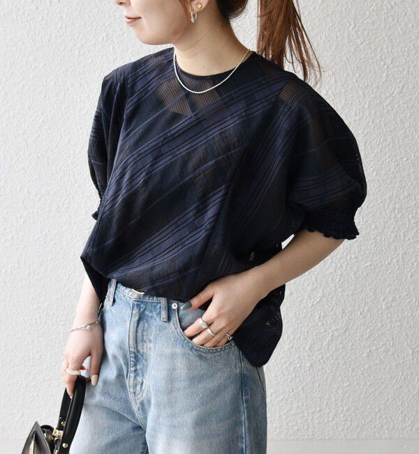 SHIPS any「SHIPS any:〈洗濯機可能〉シアー チェック ドルマン シャーリング パフ ブラウス」|シャツ・ブラウス|