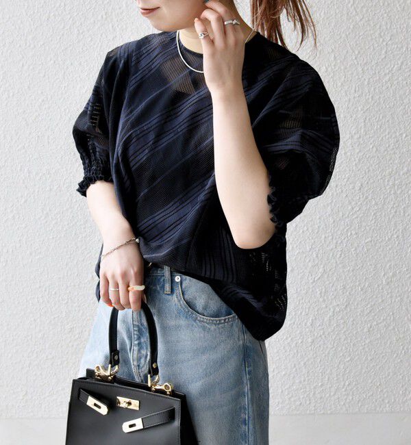 SHIPS any「SHIPS any:〈洗濯機可能〉シアー チェック ドルマン シャーリング パフ ブラウス」|シャツ・ブラウス|