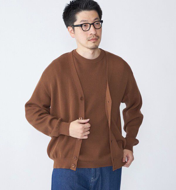 SHIPS「SHIPS: 奥山メリヤス Vネック カーディガン」|カーディガン|キャメル