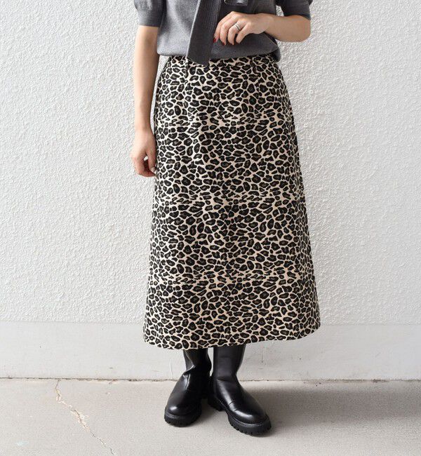 SHIPS Colors 「SHIPS Colors:〈手洗い可能〉レオパード ジャカード スカート」|台形|ベージュ