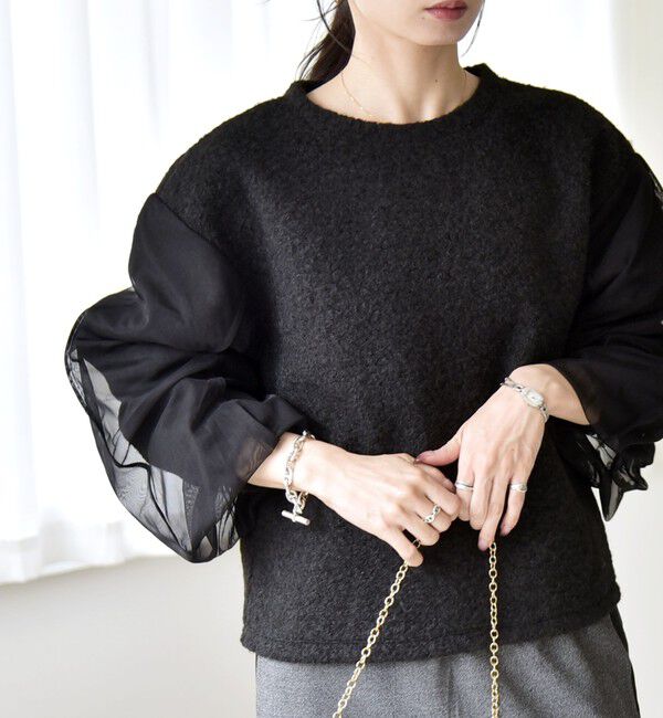 quaranciel「quaranciel:〈洗濯機可能〉ボア &times; チュール コンビ クルーネック プルオーバー」|プルオーバー|