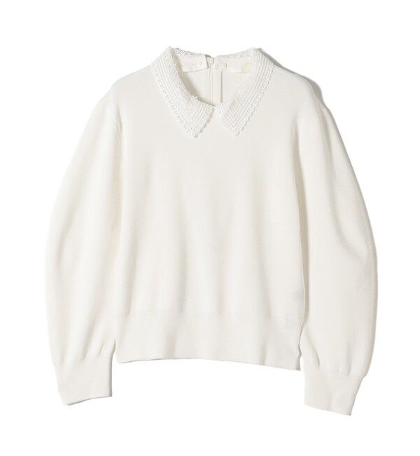SHIPS for women「SHIPS Primary Navy Label:〈手洗い可能〉シルク混 レース 襟 プルオーバー」|ニット・セーター|オフホワイト