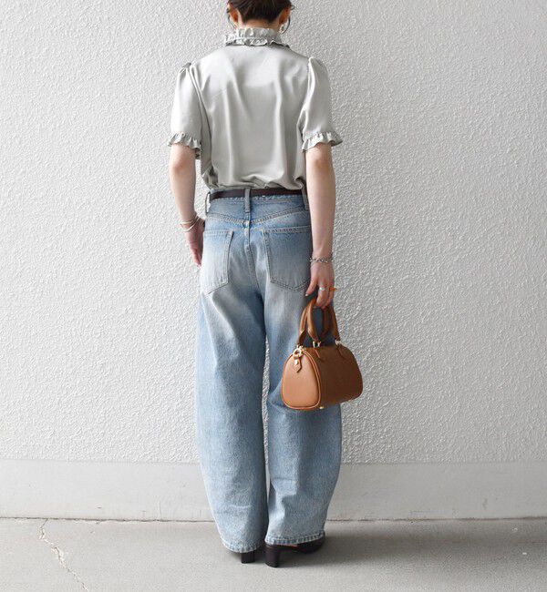 SHIPS any「《予約》SHIPS any:〈洗濯機可能〉サテン フリル カラー リボン ショートスリーブ シャツ ブラウス」|シャツ・ブラウス|