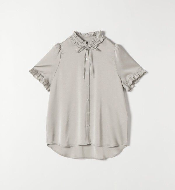 SHIPS any「《予約》SHIPS any:〈洗濯機可能〉サテン フリル カラー リボン ショートスリーブ シャツ ブラウス」|シャツ・ブラウス|