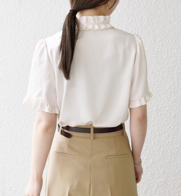 SHIPS any「《予約》SHIPS any:〈洗濯機可能〉サテン フリル カラー リボン ショートスリーブ シャツ ブラウス」|シャツ・ブラウス|