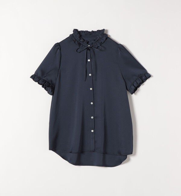 SHIPS any「《予約》SHIPS any:〈洗濯機可能〉サテン フリル カラー リボン ショートスリーブ シャツ ブラウス」|シャツ・ブラウス|