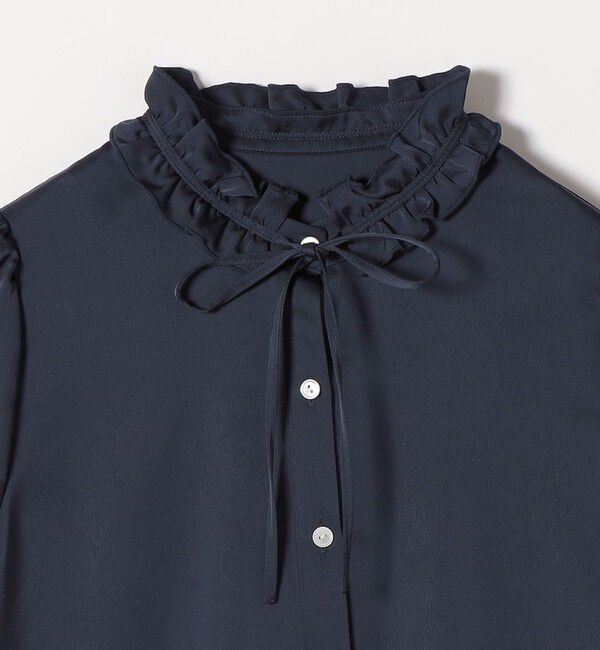 SHIPS any「《予約》SHIPS any:〈洗濯機可能〉サテン フリル カラー リボン ショートスリーブ シャツ ブラウス」|シャツ・ブラウス|