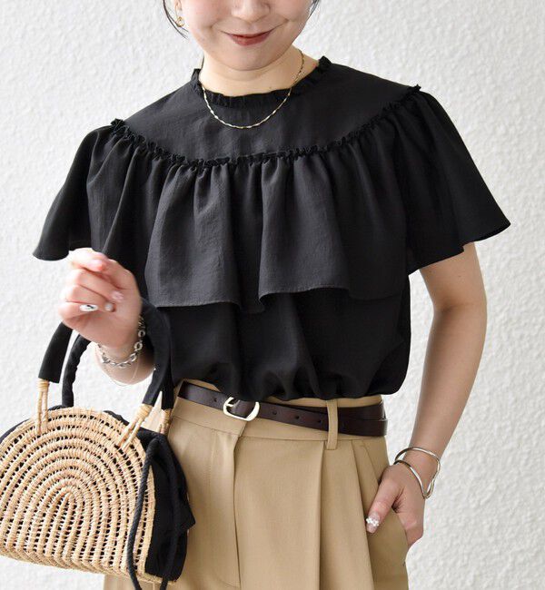 SHIPS any「SHIPS any:〈洗濯機可能〉グロッシー ラッフル フリル ギャザー ブラウス」|シャツ・ブラウス|