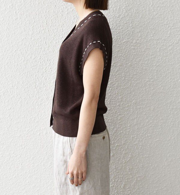 SHIPS any「SHIPS any:〈手洗い可能〉リネン レーヨン ステッチ 編み Vネック ベスト」|ベスト・ジレ|