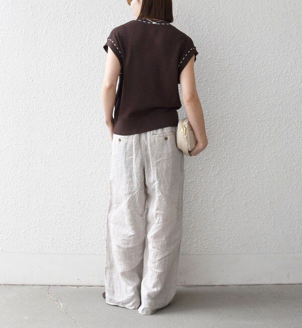 SHIPS any「SHIPS any:〈手洗い可能〉リネン レーヨン ステッチ 編み Vネック ベスト」|ベスト・ジレ|