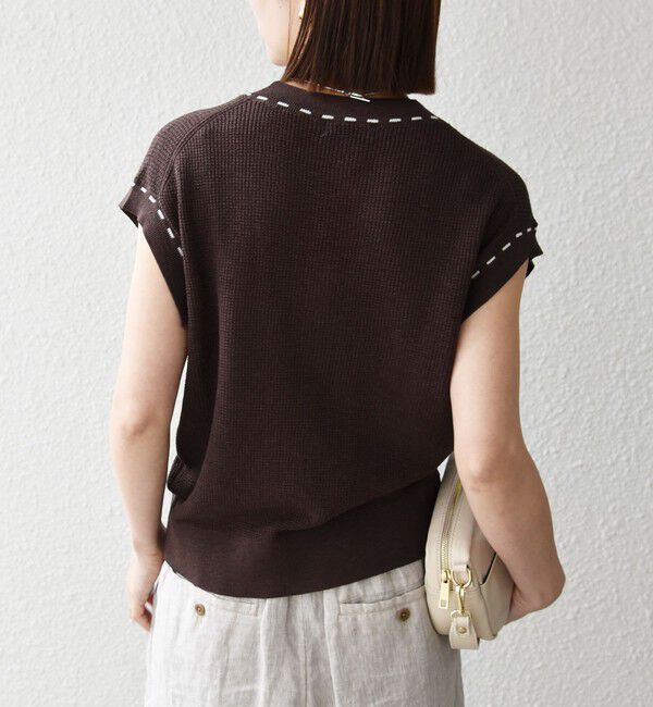 SHIPS any「SHIPS any:〈手洗い可能〉リネン レーヨン ステッチ 編み Vネック ベスト」|ベスト・ジレ|