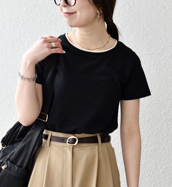 SHIPS any「SHIPS any:〈手洗い可能〉レイヤード シアー ワッフル TEE」|Tシャツ・カットソー|ブラック