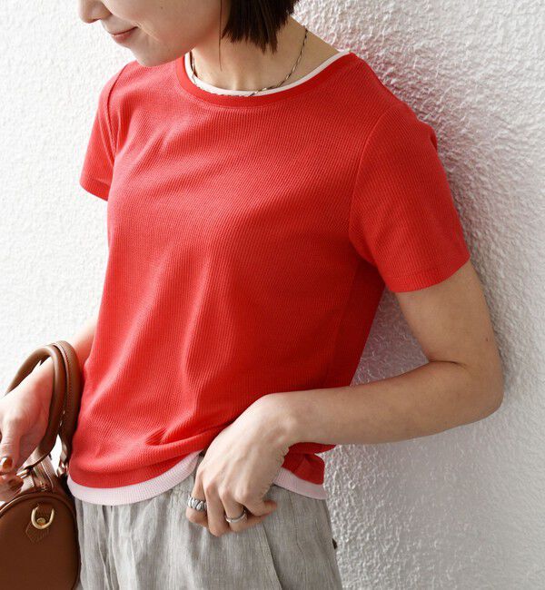 SHIPS any「SHIPS any:〈手洗い可能〉レイヤード シアー ワッフル TEE」|Tシャツ・カットソー|レッド