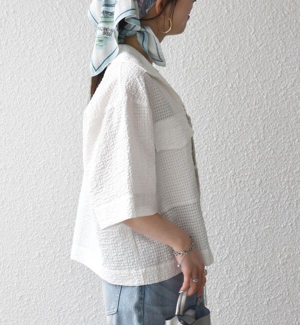 SHIPS any「《予約》SHIPS any:〈手洗い可能〉サッカー リボン 開襟シャツ 羽織り」|シャツ・ブラウス|