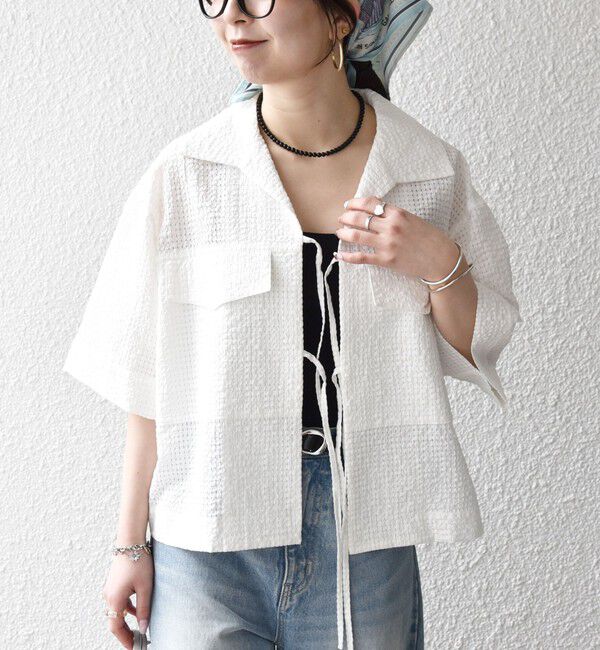 SHIPS any「《予約》SHIPS any:〈手洗い可能〉サッカー リボン 開襟シャツ 羽織り」|シャツ・ブラウス|