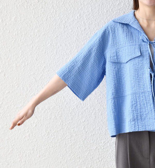 SHIPS any「《予約》SHIPS any:〈手洗い可能〉サッカー リボン 開襟シャツ 羽織り」|シャツ・ブラウス|