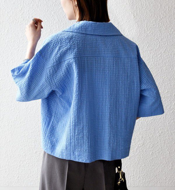 SHIPS any「《予約》SHIPS any:〈手洗い可能〉サッカー リボン 開襟シャツ 羽織り」|シャツ・ブラウス|