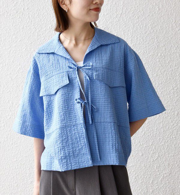 SHIPS any「《予約》SHIPS any:〈手洗い可能〉サッカー リボン 開襟シャツ 羽織り」|シャツ・ブラウス|