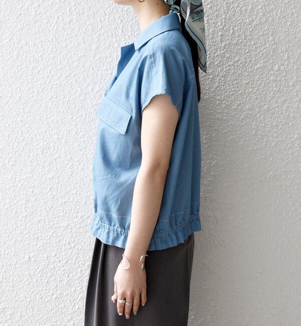 SHIPS any「《予約》SHIPS any:〈洗濯機可能〉シャンブレー デニム フレンチスリーブ ドロスト シャツ」|シャツ・ブラウス|