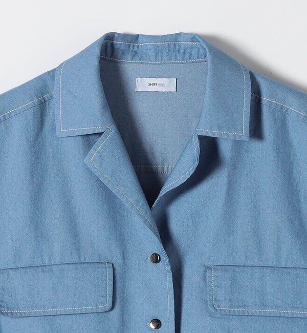 SHIPS any「《予約》SHIPS any:〈洗濯機可能〉シャンブレー デニム フレンチスリーブ ドロスト シャツ」|シャツ・ブラウス|