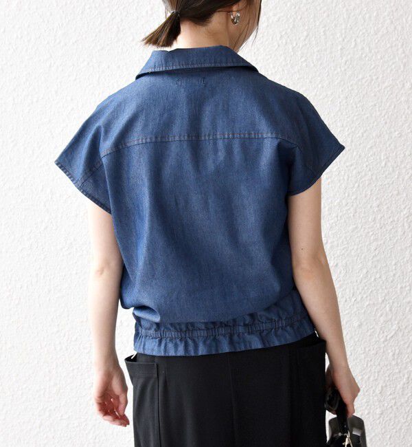 SHIPS any「《予約》SHIPS any:〈洗濯機可能〉シャンブレー デニム フレンチスリーブ ドロスト シャツ」|シャツ・ブラウス|