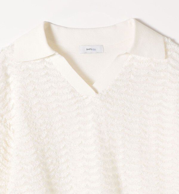 SHIPS any「《予約》SHIPS any:〈手洗い可能〉シアー ジャカード スキッパー ポロ ニット」|ニット・セーター|