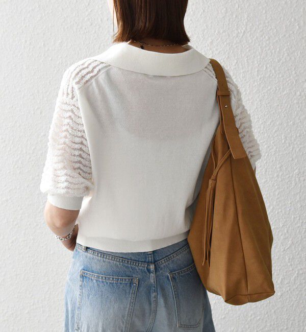 SHIPS any「《予約》SHIPS any:〈手洗い可能〉シアー ジャカード スキッパー ポロ ニット」|ニット・セーター|