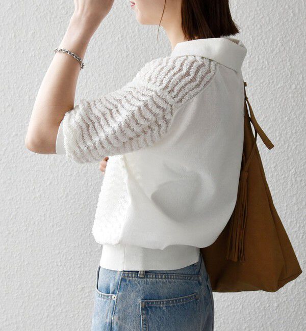 SHIPS any「《予約》SHIPS any:〈手洗い可能〉シアー ジャカード スキッパー ポロ ニット」|ニット・セーター|