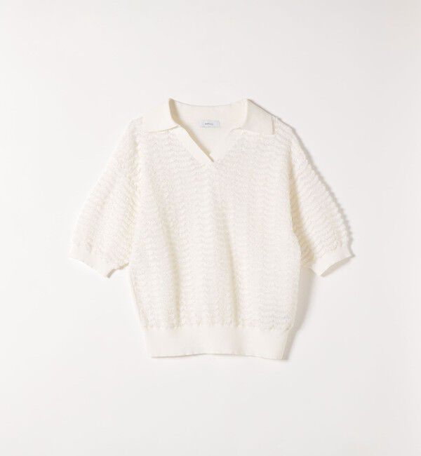 SHIPS any「《予約》SHIPS any:〈手洗い可能〉シアー ジャカード スキッパー ポロ ニット」|ニット・セーター|