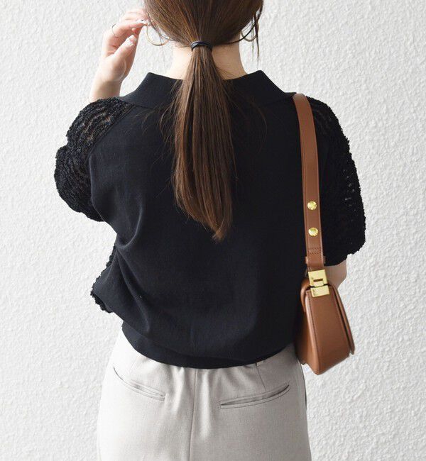 SHIPS any「《予約》SHIPS any:〈手洗い可能〉シアー ジャカード スキッパー ポロ ニット」|ニット・セーター|