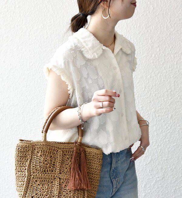 SHIPS any「SHIPS any:〈洗濯機可能〉カット ジャカード ドロスト フレンチ スリーブ シャツ ブラウス」|シャツ・ブラウス|