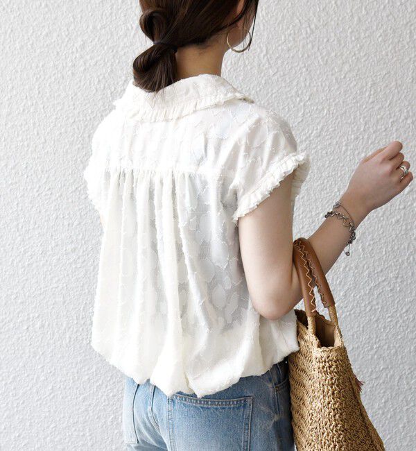 SHIPS any「SHIPS any:〈洗濯機可能〉カット ジャカード ドロスト フレンチ スリーブ シャツ ブラウス」|シャツ・ブラウス|