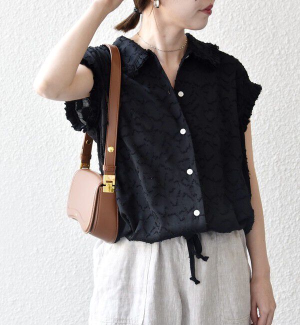 SHIPS any「SHIPS any:〈洗濯機可能〉カット ジャカード ドロスト フレンチ スリーブ シャツ ブラウス」|シャツ・ブラウス|