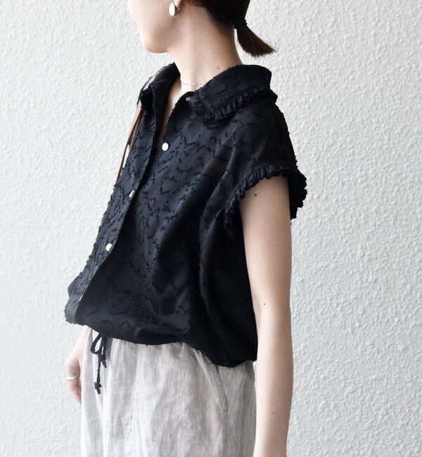 SHIPS any「SHIPS any:〈洗濯機可能〉カット ジャカード ドロスト フレンチ スリーブ シャツ ブラウス」|シャツ・ブラウス|