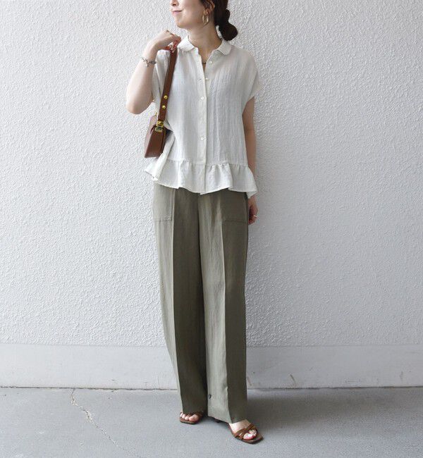 SHIPS any「《予約》SHIPS any:〈洗濯機可能〉カラミ フレンチ スリーブ ペプラム シャツ ブラウス」|シャツ・ブラウス|